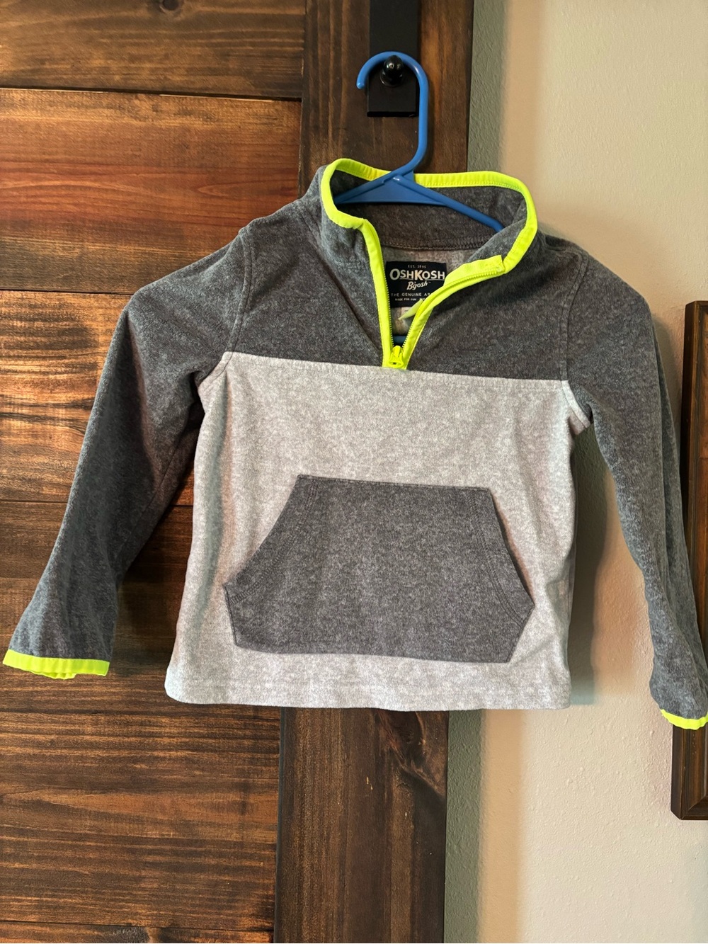 OshKosh BGosh - Gray & Neon Yellow Quarter-Zip Fleece Pullover size 5T - Picture 3 of 5